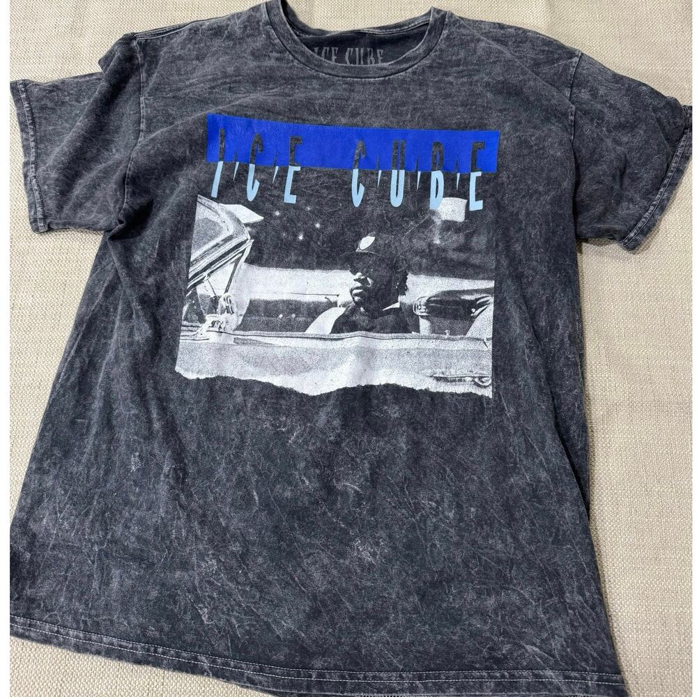 Ice Cube Graphic T-Shirt Mens Large Charcoal Mineral Wash Rap Tee Hip Hop‎ Short